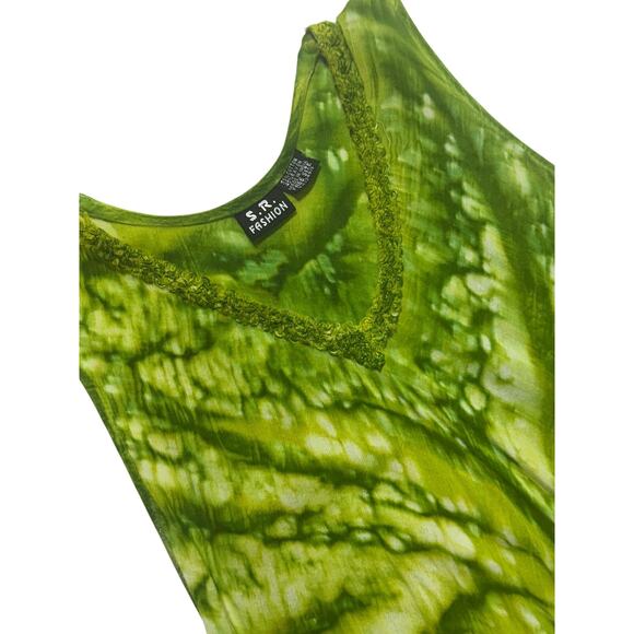 Vintage Asymmetrical Tie Dye Maxi Dress One Size Lime Green Boho Hippie Festival - Picture 2 of 9